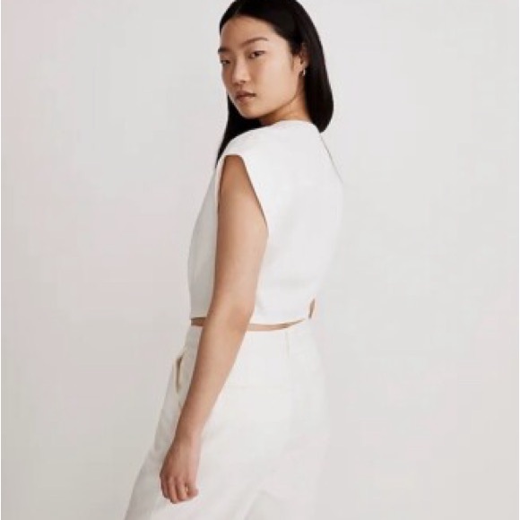 Madewell White Cropped Button-Down Shirt - Picture 2 of 6
